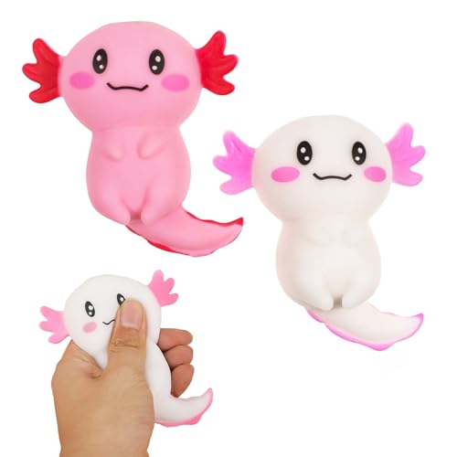 SNONESIY Tier Axolotl-Spielzeug Zappelspielzeug für Kinder und Erwachsene, Maltose Stretch-Axolotl Anti-Stressball, Axolotl Sugar Squeeze, 2Pcs, Rosa, Weiß, 7,5 cm x 7,5 cm x 3 cm, All Ages von SNONESIY