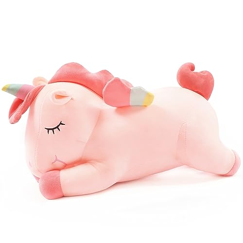 SNOWOLF Einhorn Stofftier Spielzeug Liegen Niedliches weiches Einhorn Plüsch Umarmungskissen mit Regenbogenflügeln Kawaii Spielzeug für Kinder Mädchen (Rosa, 30 cm) von SNOWOLF