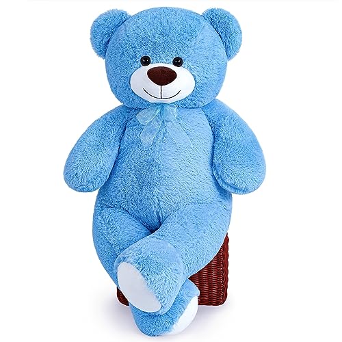 SNOWOLF Riesen XXL Teddybär Plüsch Kuschelbär Plüschbär mit Knopfaugen 110cm, Groß Weiches Teddy Bear Stofftier Geschenk ​am Geburtstag, Valentinstag oder Weihnachten（1.1m, Blau） von SNOWOLF