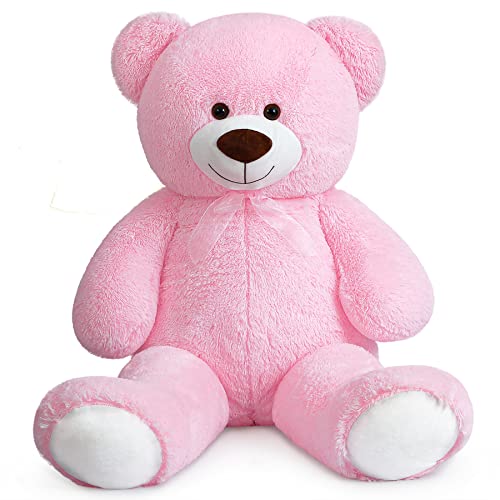 SNOWOLF Riesen XXL Teddybär Plüsch Kuschelbär Plüschbär mit Knopfaugen 110cm, Groß Weiches Teddy Bear Stofftier Geschenk ​am Geburtstag, Valentinstag oder Weihnachten（1.1m, Rosa） von SNOWOLF