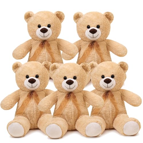 SNOWOLF 5pcs Teddybär Plüsch Kuschelbär Plüschbär mit Knopfaugen Weiches Nette Bär Puppe Tier Spielzeug Geschenk für Kinder Jungen Mädchen am Geburtstag Weihnachten Valentinstag（40m, Hellbraun） von SNOWOLF