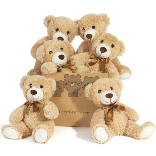 SNOWOLF 6er Pack Teddybär Plüsch Nette Gefüllte Tier Spielzeug Kissen Bär Puppe Geschenk für Kinder Jungen Mädchen Geburtstag Weihnachten Valentinstag(Khaki,13.7In/35CM) von SNOWOLF