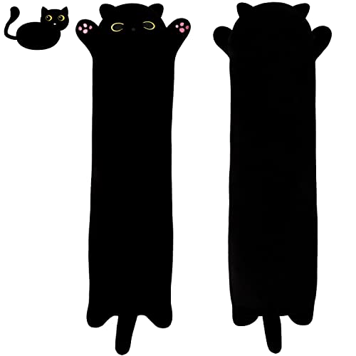 SNOWOLF Cartoon-Katze, weiches Plüsch, lang, Kätzchen-Kissen, kuschelig, gefüllt, niedlich, Plüschpuppe, Spielzeug, Plüschtiere, Geschenk (schwarz, 90 cm) von SNOWOLF