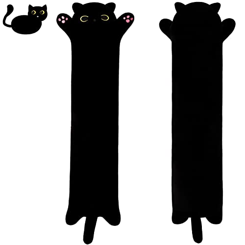 SNOWOLF Cartoon-Katze, weiches Plüsch, langes Kissen, Kätzchen-Kissen, kuschelig, gefüllt, niedliche Plüschpuppe, Spielzeug, Plüschtiere, Geschenk (schwarz, 150 cm) von SNOWOLF