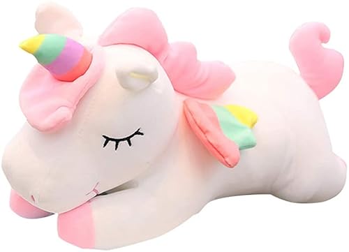 SNOWOLF Einhorn Stofftier Spielzeug Liegen Niedliches weiches Einhorn Plüsch Umarmungskissen mit Regenbogenflügeln Kawaii Spielzeug für Kinder Mädchen (weiß, 60cm) von SNOWOLF