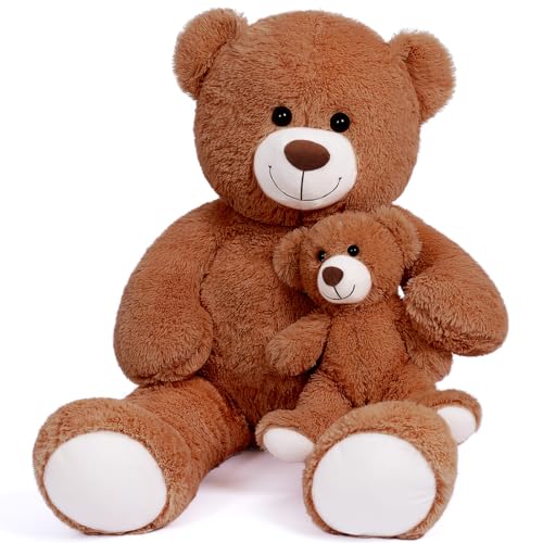 SNOWOLF FamilyBears 39inch/100cm Teddybär Große Plüsch Bär Kuschelige Plüschtiere Spielzeug Teddybär Puppe für Kinder Freundin (FamilyDarkBrown, 100cm) von SNOWOLF