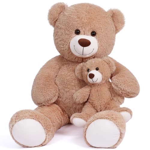 SNOWOLF FamilyBears 39inch/100cm Teddybär Große Plüsch Bär Kuschelige Plüschtiere Spielzeug Teddybär Puppe für Kinder Freundin (FamilyLightBrown, 100cm) von SNOWOLF