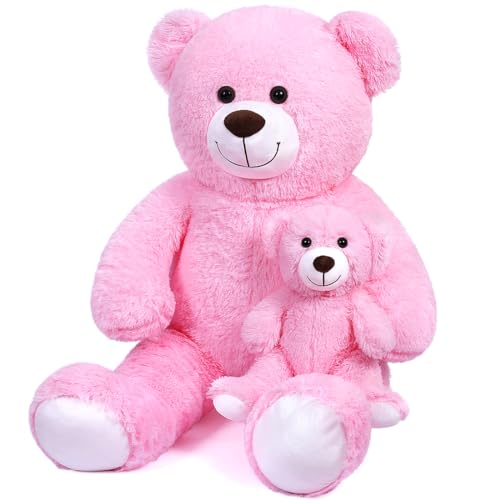 SNOWOLF FamilyBears 39inch/100cm Teddybär Große Plüsch Bär Kuschelige Plüschtiere Spielzeug Teddybär Puppe für Kinder Freundin (FamilyPink, 100cm) von SNOWOLF