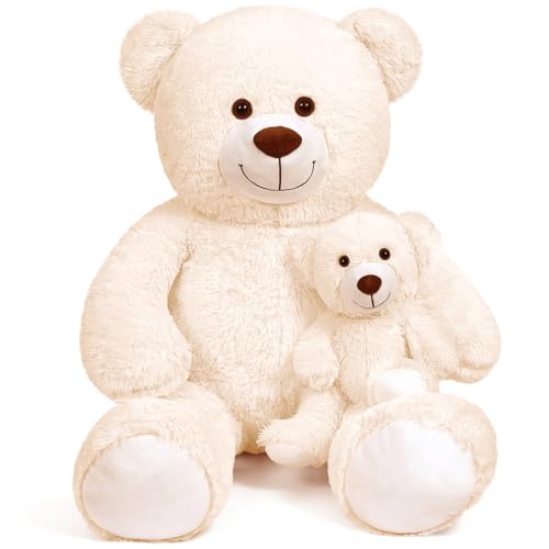 SNOWOLF FamilyBears Teddybär Große Plüsch Bär Kuscheltiere Spielzeug Teddybär Puppe für Kinder Freundin (Cream, 39inch/100cm) von SNOWOLF