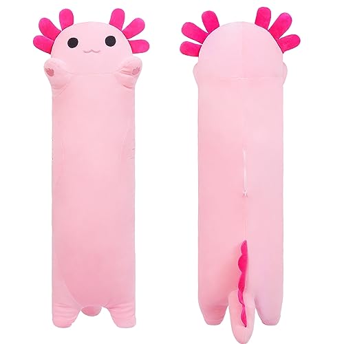 SNOWOLF Gefüllte Axolotl Lange Kissen Plüsch Tier Spielzeug Weiche Kawaii Stuff Kuscheltier Spielzeug Entzückende Umarmung Kissen für Kinder (110cm, rosa) von SNOWOLF