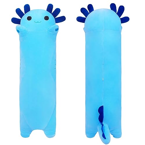 SNOWOLF Gefüllte Axolotl Lange Kissen Plüsch Tier Spielzeug Weiche Kawaii Stuff Kuscheltier Spielzeug Entzückende Umarmungskissen für Kinder (110cm, blau) von SNOWOLF