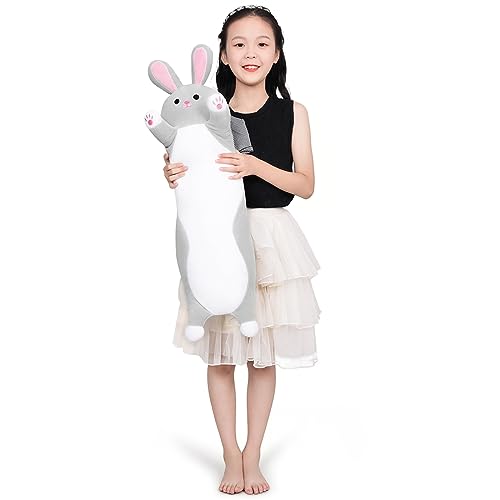 SNOWOLF Kaninchen Lange Plüsch Kissen Nette Bunny Gefüllte Tier Spielzeug Plüsch Weiche Umarmung Körperkissen für Kinder und Familie (75cm, GreyRabbit) von SNOWOLF