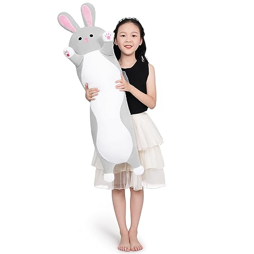 SNOWOLF Kaninchen Lange Plüsch Kissen Nette Bunny Gefüllte Tier Spielzeug Plüsch Weiche Umarmung Körperkissen für Kinder und Familie (90cm, GreyRabbit) von SNOWOLF