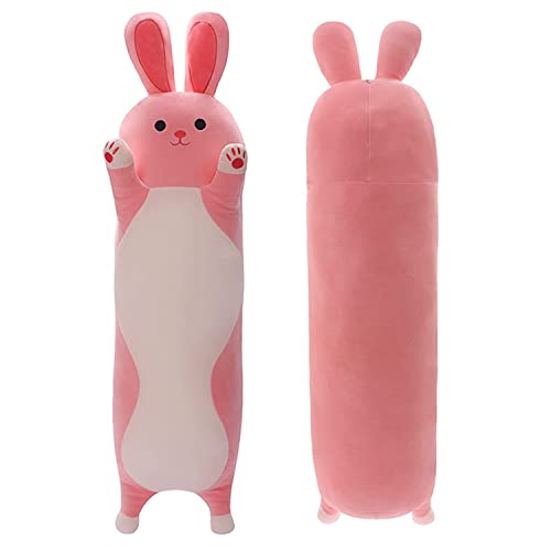 SNOWOLF Kaninchen langes Plüschkissen niedliches Plüschtier-Spielzeug weiches Seitenschläferkissen zum Umarmen (90cm, Rosa Kaninchen) von SNOWOLF