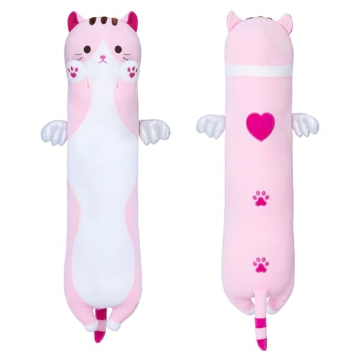 SNOWOLF Katze Weiches Kissen Plüsch Long Schlafkissen Baumwolle Kätzchen Kissen Kuschelig Gefüllte Niedliche Plüschpuppe Spielzeug Geschenk Für Kinder Freundin (Pink, 110cm) von SNOWOLF