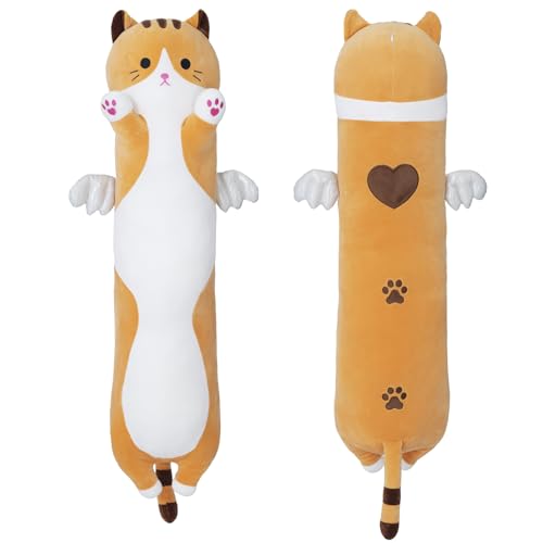 SNOWOLF Katze Weiches Kissen Plüsch Long Schlafkissen Baumwolle Kätzchen Kissen Kuschelig Gefüllte Niedliche Plüschpuppe Spielzeug Geschenk Für Kinder Freundin (Yellow, 70cm) von SNOWOLF