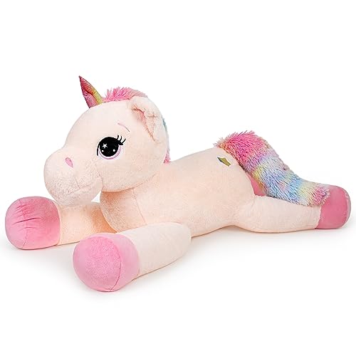 SNOWOLF Lange Einhorn Plüsch Kissen Gefüllte Tier Spielzeug Nettes weiches Einhorn Plüsch Umarmungskissen mit Regenbogenflügeln Kawaii Spielzeug für Kinder Mädchen (Rosa, 110cm) von SNOWOLF