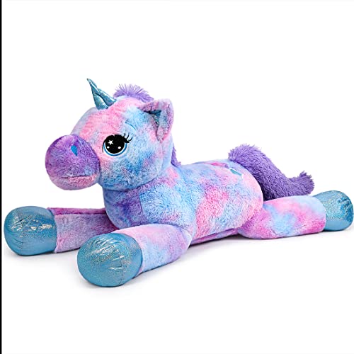 SNOWOLF Plüsch Spielzeug Einhorn Großes Plüsch Tier Spielzeug Plüsch Kissen Großes Pferd Plüsch Fluffy mehrfarbiges Einhorn Geschenk für Kinder Mädchen Jungen, Valentinstag, Weihnachten(Blau,60cm) von SNOWOLF