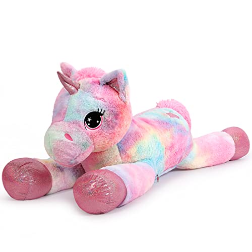 SNOWOLF Plüsch Spielzeug Einhorn Großes Plüsch Tier Spielzeug Plüsch Kissen Großes Pferd Plüsch Fluffy mehrfarbiges Einhorn Geschenk für Kinder Mädchen Jungen, Valentinstag, Weihnachten(Rosa,60cm) von SNOWOLF