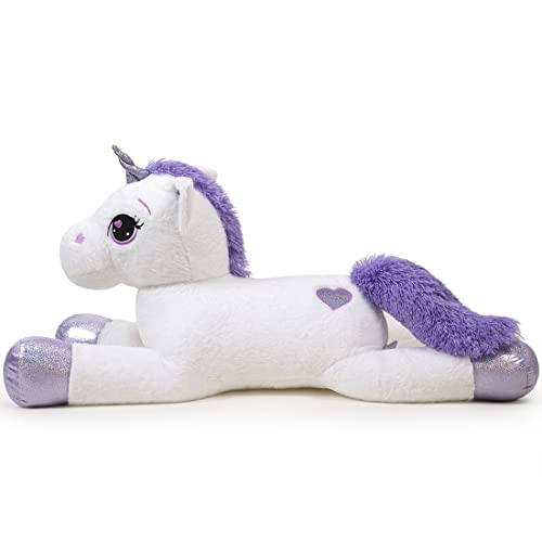 SNOWOLF Riesen Plüsch Spielzeug Einhorn Große Plüsch Tier Spielzeug Plüsch Kissen Großes Pferd Plüsch Flauschige Einhorn Plüsch Puppe Geschenk für Kinder Mädchen Jungen(weiß,80cm) von SNOWOLF