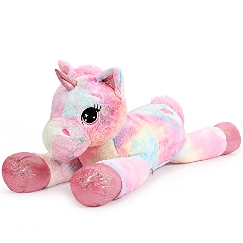 SNOWOLF Riesen Plüsch Spielzeug Einhorn Großes Plüsch Tier Spielzeug Plüsch Kissen Großes Pferd Plüsch Fluffy mehrfarbiges Einhorn Geschenk für Kinder Mädchen Jungen(Rosa,110cm) von SNOWOLF