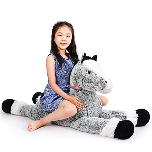 SNOWOLF Riesen Plüsch Spielzeug Pferd Große Plüsch Tier Spielzeug Pony Einhorn Plüsch Puppe Geschenke für Kinder, Valentinstag, Weihnachten(grau,120cm) von SNOWOLF