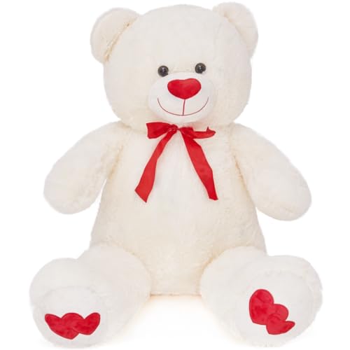 SNOWOLF Riesen XXL Teddybär Plüsch Kuschelbär Plüschbär mit Knopfaugen 110cm, Groß Weiches Teddy Bear Stofftier Geschenk ​am Geburtstag, Valentinstag oder Weihnachten（1.1m, Creme） von SNOWOLF