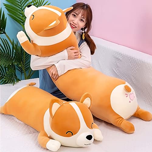 SNOWOLF Shiba Inu Plüschkissen, Plüschtier, Hund, süßer Corgi Akita, weiches Plüschtier, Komfortkissen, Geschenke für Mädchen und Jungen (Gelb, 100 cm) von SNOWOLF