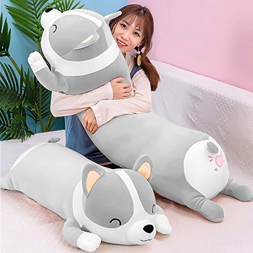 SNOWOLF Shiba Inu Plüschkissen, Plüschtier, Hund, süßer Corgi Akita, weiches Plüschtier, Komfortkissen, Geschenke für Mädchen und Jungen (Grau, 120 cm) von SNOWOLF