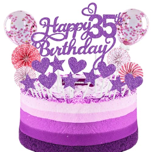 Cake Topper 35 Kuchendeko Geburtstag Frauen Purpur Rosa Happy 35.birthday Kuchen Deko 35. Geburtstag Happy Birthday 35 Geburstagstorte Tortendeko 35 Purpur Rosa Geburtstag Kuchen Deko 35 Geburtstag von SNOWZAN