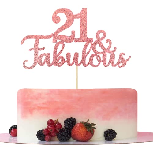 SNOWZAN 21 Fabulous Geburtstag Tortendeko Roségold Glitter Kuchen Topper 21 Geburtstag Tortendeko Gold Happy 21th Birthday Cake Topper 21 Geburtstag Tortendeko Cake Topper 21 Happy Birthday Tortendeko von SNOWZAN