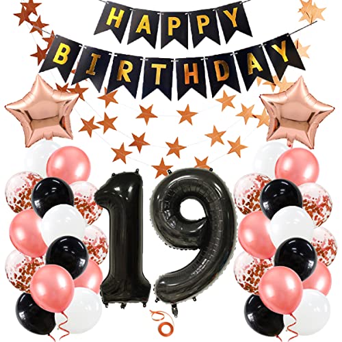 SNOWZAN 34 Stück Rosegold Schwarz Deko Set 19 Geburtstag Frau Deko Rosegold Deko Luftballon 19. Geburtstag Deko Rosegold Frau Deko 19.geburtstag Frau Rosegold Ballon Geburtstag 19 Deko von SNOWZAN