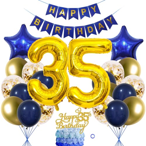 SNOWZAN 35. Geburtstag Dekorationen Blau Gold für Frauen und Männer - Luftballon Girlande, Tortendeko, 35 Jahre Deko SNOWZAN 35. Geburtstag Dekorationen Blau Gold für Frauen und Männer - Luftballon Girlande, Tortendeko, 35 Jahre Deko von SNOWZAN