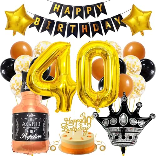 SNOWZAN 40 Geburtstag Deko Mann Frauen Schwarz Gold Party Deko 40 Geburtstag Männer Frauen Deko 40. Geburtstag Mann Geburtstagsdeko 40 Mann Happy Birthday Girlande Luftballon 40.geburtstag Mann Frau von SNOWZAN