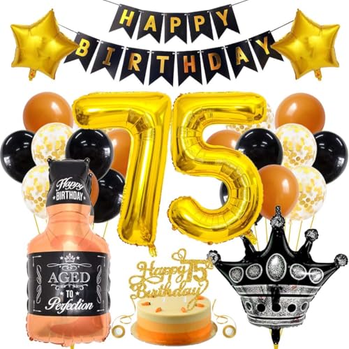 SNOWZAN 75 Geburtstag Deko Mann Frauen Schwarz Gold Party Deko 75 Geburtstag Männer Frauen Deko 75. Geburtstag Mann Geburtstagsdeko 75 Mann Happy Birthday Girlande Luftballon 75.geburtstag Mann Frau von SNOWZAN