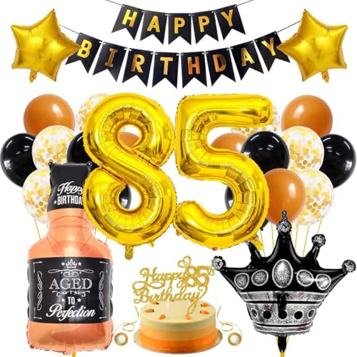 SNOWZAN 85 Geburtstag Deko Mann Frauen Schwarz Gold Party Deko 85 Geburtstag Männer Frauen Deko 85. Geburtstag Mann Geburtstagsdeko 85 Mann Happy Birthday Girlande Luftballon 85.geburtstag Mann Frau von SNOWZAN