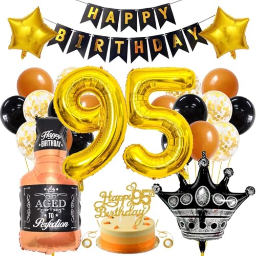 SNOWZAN 95 Geburtstag Deko Mann Frauen Schwarz Gold Party Deko 95 Geburtstag Männer Frauen Deko 95. Geburtstag Mann Geburtstagsdeko 95 Mann Happy Birthday Girlande Luftballon 95.geburtstag Mann Frau von SNOWZAN