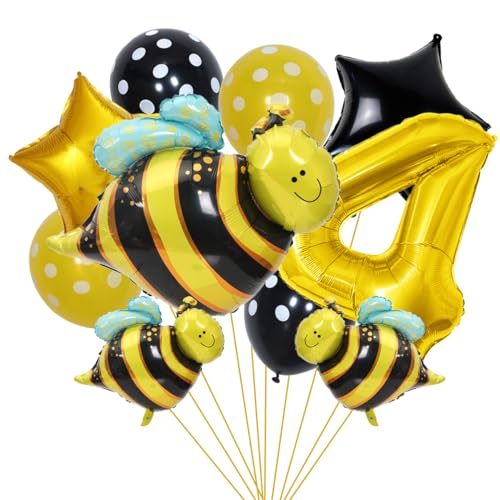 SNOWZAN Bienen Geburtstagsdeko 4. Geburtstag Mädchen Junge - Luftballons, Folienballon, Zahlen Ballon Zahl 4 - Gelb Deko für Kinder Bee Party SNOWZAN Bienen Geburtstagsdeko 4. Geburtstag Mädchen Junge - Luftballons, Folienballon, Zahlen Ballon Zahl 4 - Gelb Deko für Kinder Bee Party von SNOWZAN