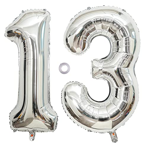 SNOWZAN Luftballon 13. Geburtstag Silber Mädchen Junge Zahl 13 Riesen Folienballon Helium Nummer 13 Luftballon Große Zahlen 13 Jahre XXL 13. Happy Birthday 32 Zoll Riese Zahl 13Geburtstag für Party von SNOWZAN