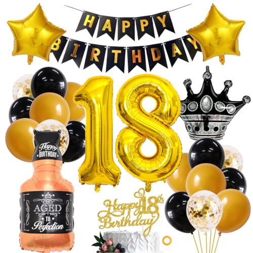 SNOWZAN Luftballon 18.geburtstag Junge Mädchen 18 Geburtstagdeko Happy Birthday Deko 18 Geburtstag Mädchen 18 Party Deko Schwarze Gold 18 Jahre Geburtstagdeko 18 Ballon Deko 18er Deko Geburtstag von SNOWZAN