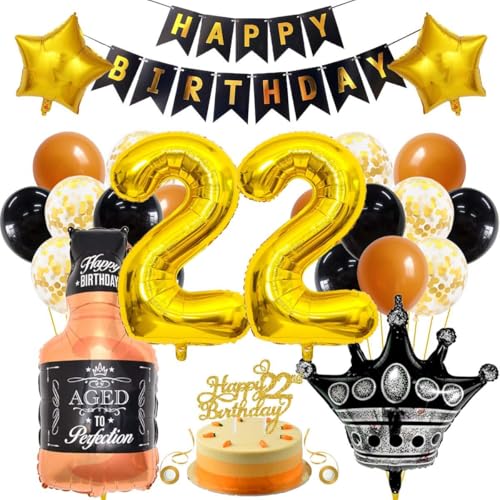 SNOWZAN Luftballon 22.geburtstag Junge Mädchen 22 Geburtstagdeko Happy Birthday Deko 22 Geburtstag Mädchen 22 Party Deko Schwarze Gold 22 Jahre Geburtstagdeko 22 Ballon Deko 22er Deko Geburtstag von SNOWZAN