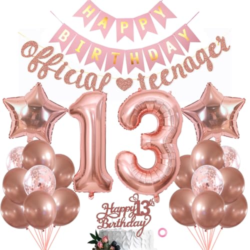 SNOWZAN Offizielle Teenager 13. Geburtstag Dekorationen Mädchen Jungen Rosegold 13 Geburtstag Deko Junge Mädchen Ballon Deko 13. Geburtstagsdeko Junge Geburtstag Tortendeko Luftballon 13.geburtstag von SNOWZAN