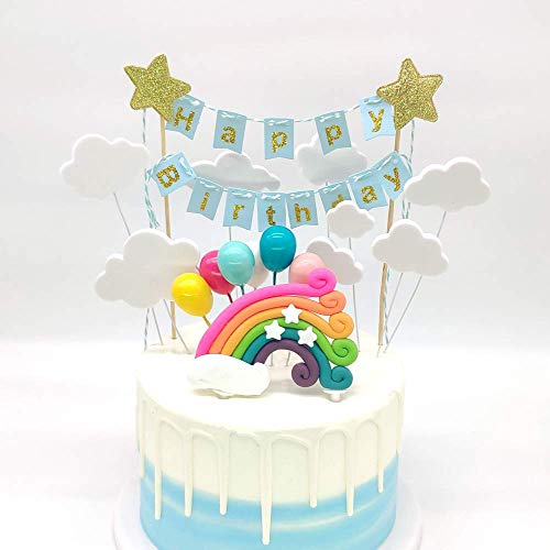 SNOWZAN Regenbogen Luftballons Wolken Kuchen Topper Rainbow Cloud Moon Star Ballon Tortendekoration Geburtstag Kuchen Cake Dekoration Baby Shower kuchendeko Kuchen Hochzeit Party tortendeko mädchen von SNOWZAN