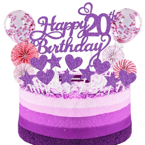 SNOWZAN Tortendeko 20. Geburtstag Purpur Rosa Kuchen Topper Happy Birthday Cake Topper Kuchendeko Junge Mädchen SNOWZAN Tortendeko 20. Geburtstag Purpur Rosa Kuchen Topper Happy Birthday Cake Topper Kuchendeko Junge Mädchen von SNOWZAN