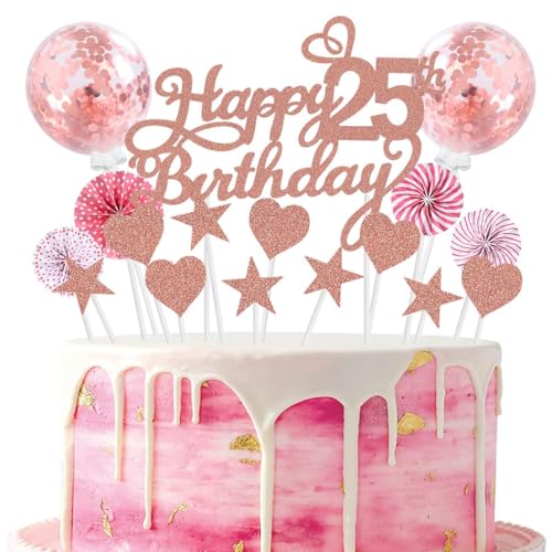 SNOWZAN Tortendeko 25 Geburtstag Rosegold Kuchen Topper Happy 25 Birthday Cake Topper 25 Kuchendeko Geburtstag Kuchen Deko 25 Geburtstag Junge Tortendeko 25 Geburtstag Mädchen 25.geburtstag Mädchen von SNOWZAN