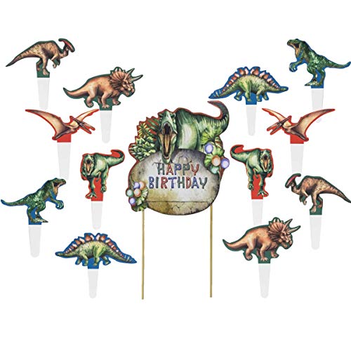 SNOWZAN Tortendeko Dinosaurier Dinosaurier Tortendeko Dinosaurier Kuchen Topper Dinosaurier Cake Topper Dino Cupcake Toppers Tier Cocktailspieße Tortendeko Geburtstag Junge Cake Toppers für Dinoparty von SNOWZAN