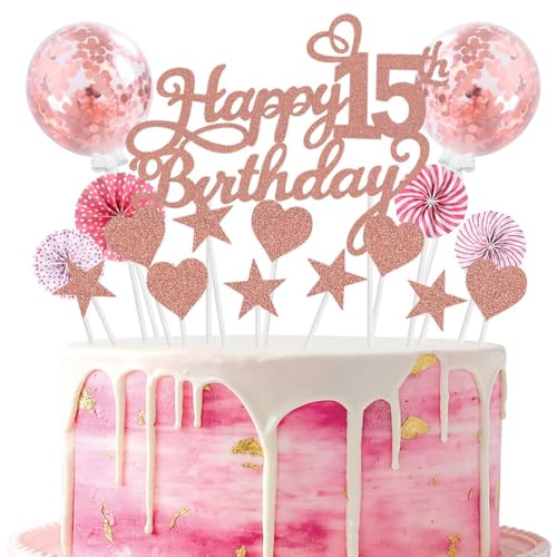 Tortendeko 15 Geburtstag Rosegold Mädchen Junge 15 Jahre Geburtstag Kuchen Deko Happy Birthday 15 Glitter Cake Topper 15.kuchendeko Geburtstag Happy 15th Birthday Tortendeko 15 Geburtstag Mädchen von SNOWZAN