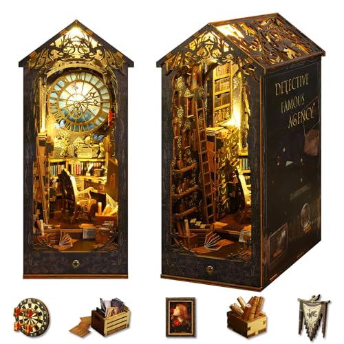 Book Nook 3D Puzzle Buchstützen Puppenhaus Holz Haus mit LED Licht, SOARFLY DIY Puppenhäuser Miniatur Haus Kit Detective Agency Kreatives Geschenk von SOARFLY