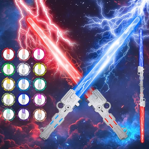 SOARFLY 2PCS Wiederaufladbare Lichtschwert Kinder, 14 Farben Laserschwert Kinder mit Soundeffekten, 2 IN 1 LED Lichtschwert, Ideal für Halloween, Christmas Parteien Cosplay und Geburtstagsgeschenke von SOARFLY