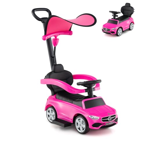 SOARS 3-in-1 Mercedes-Benz Rutschauto, Rutschfahrzeug mit Abnehmbarer Schiebstange, verstellbarem Sonnendach, Hupe, Stauraum, Spielzeugauto für Kinder ab 1 Jahr (Rosa) von SOARS